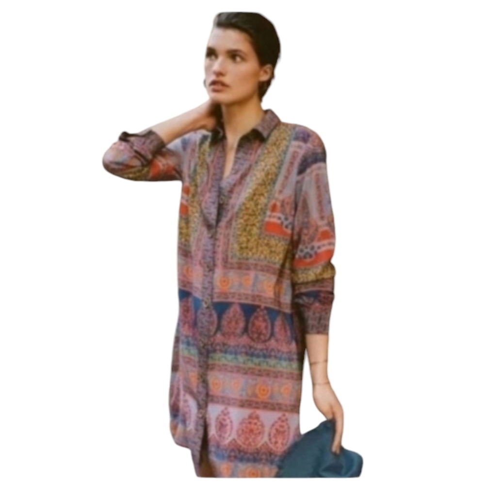 Anthropologie x Maeve Casablanca Silk Shirt Dress Mixed Print Size 0 - Picture 15 of 16